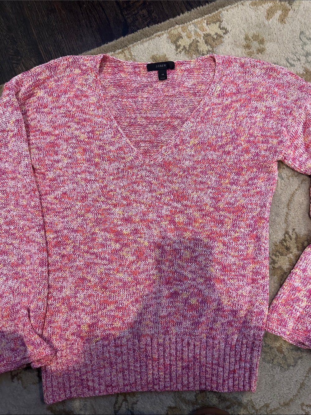 J. Crew Pink Marled V-Neck Sweater with Multi-Tone Knit